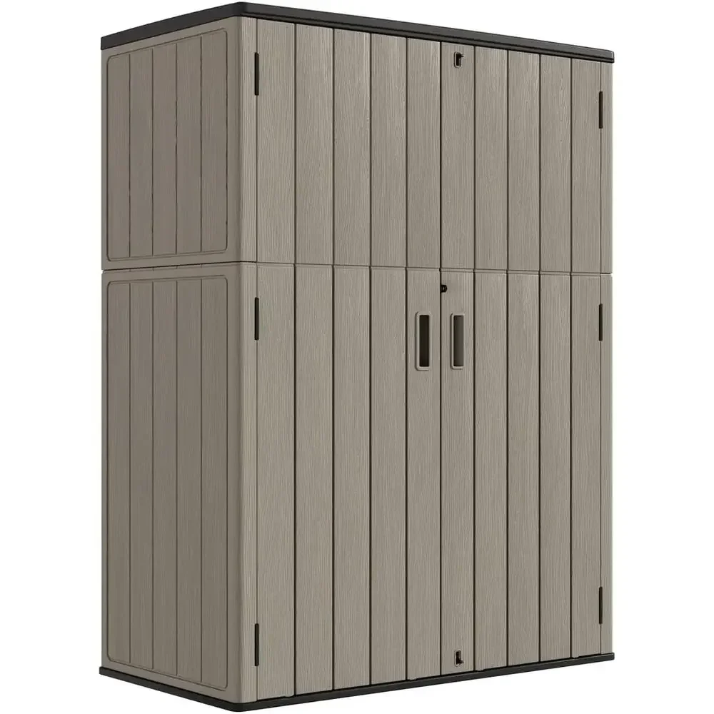 Brown Weatherproof Resin Outdoor Storage Cabinet, 57 Cu. Ft. for Patio Furniture, Garden Tools, Pool Accessories, Lawn Mower