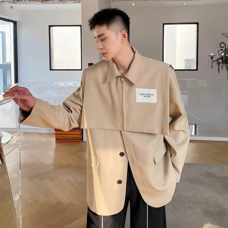 

Весенняя новинка: Мужской костюм-двойка в корейском стиле, модный дизайн, жилет с запахом на плечах, уникальный топ, повседневная одежда