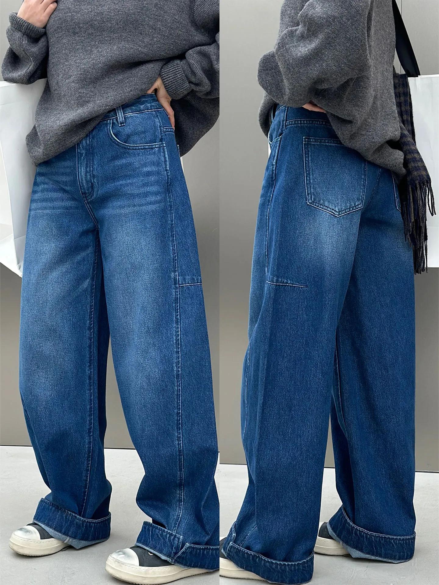 

Джинсы из чистого хлопка с высокой талией и широкими штанинами Bodhl New Sle 3D, женские длинные брюки с эффектом похудения, удобные, повседневные, прямого кроя