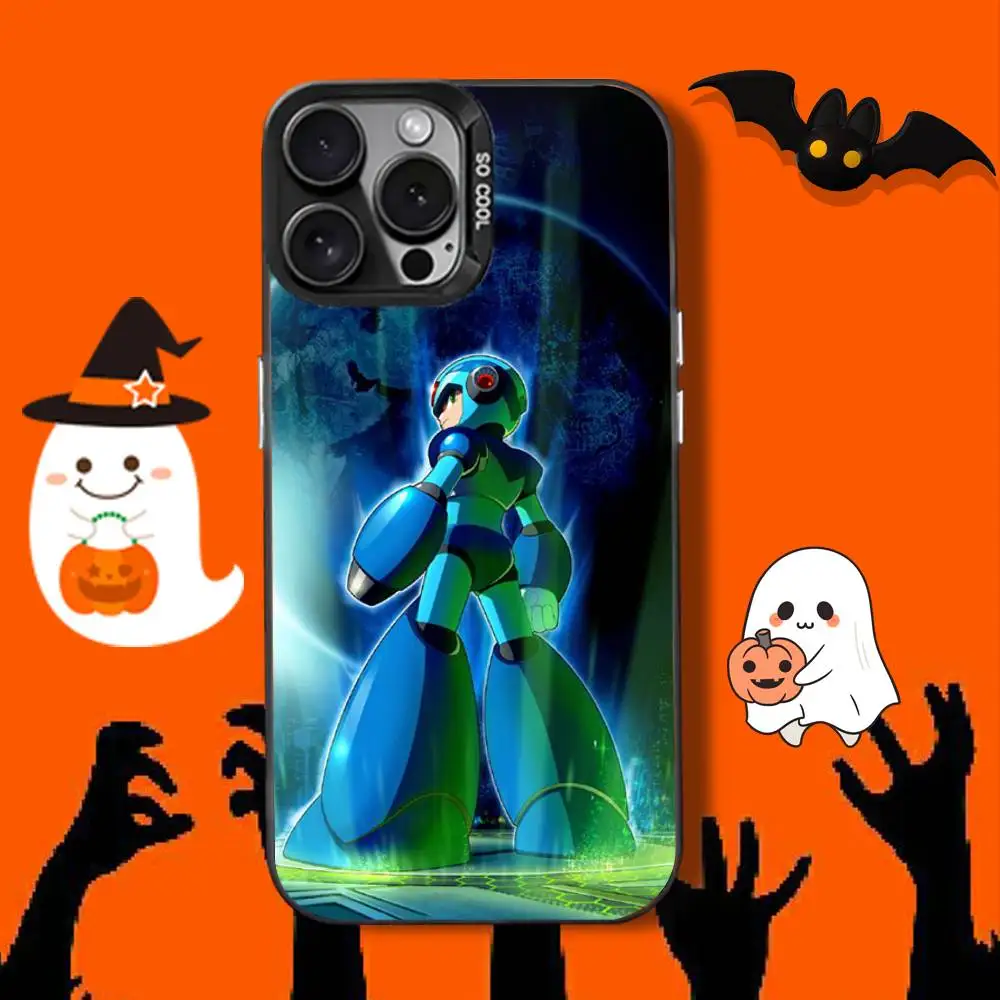 Custodia per telefono Game R-Rockmans M-Megamans per iPhone 16,12,13,17,15,1,11, Mini,Pro,SE,XS,MAX, cover in silicone nero opaco