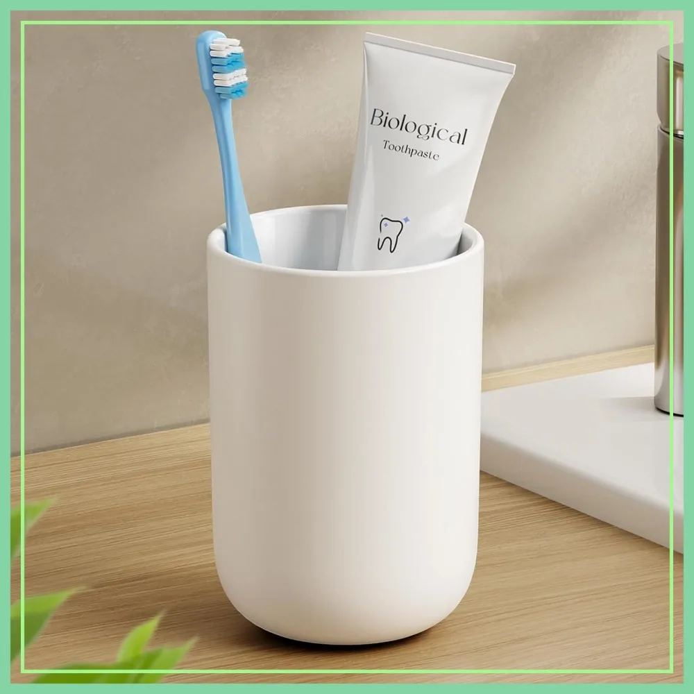 

Unbreakable 13oz Bathroom Tumbler, Non-Slip Plastic Toothbrush Cup, Reusable 380ml Holder for Bathroom
