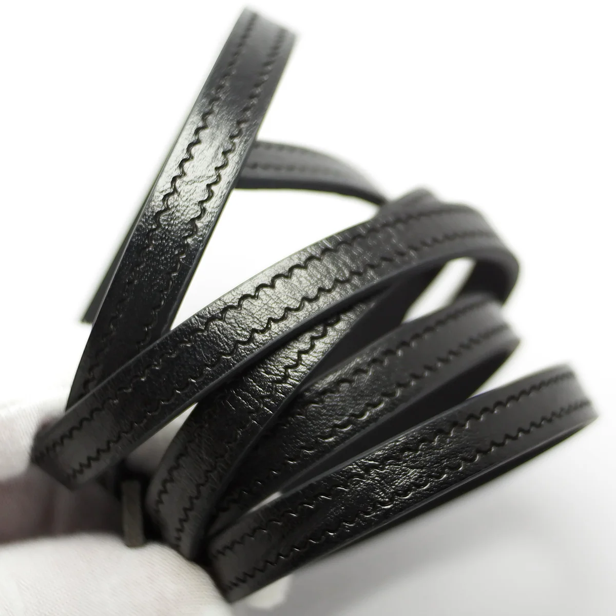 45inch Black Ripple Embossed Leather Cord,10mm Leather Strip,Three-Dimensional Texture Craft Cord Necklace Bracelet Making