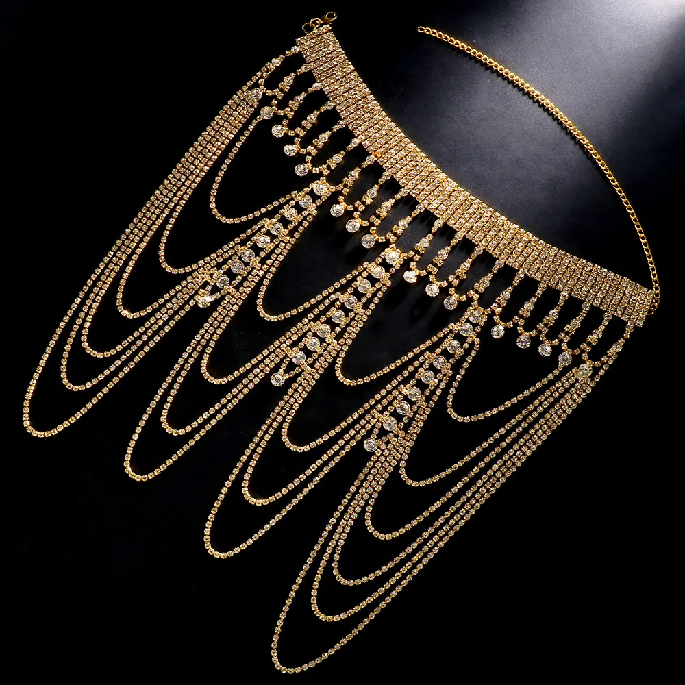 سلسلة كتف عصرية متعددة الطبقات للنساء، فستان مرصع بالألماس للحفلات وحفلات الزفاف