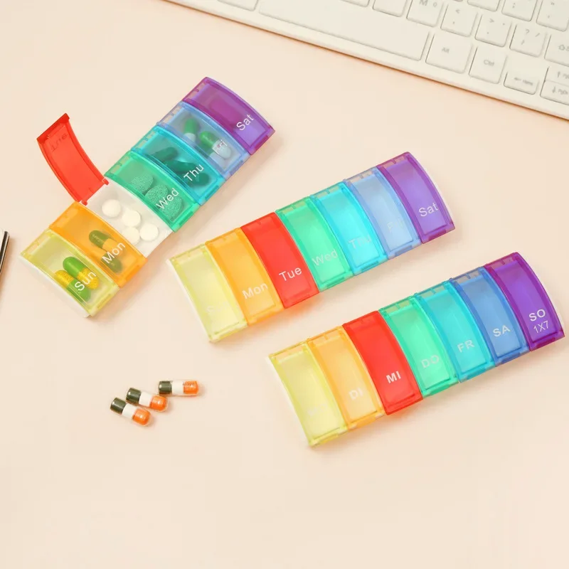 1PC Weekly Pill Case Pillbox 7 Days Medicine Tablet Box Portable Travel Drugs Storage Organizer Pill Box English German