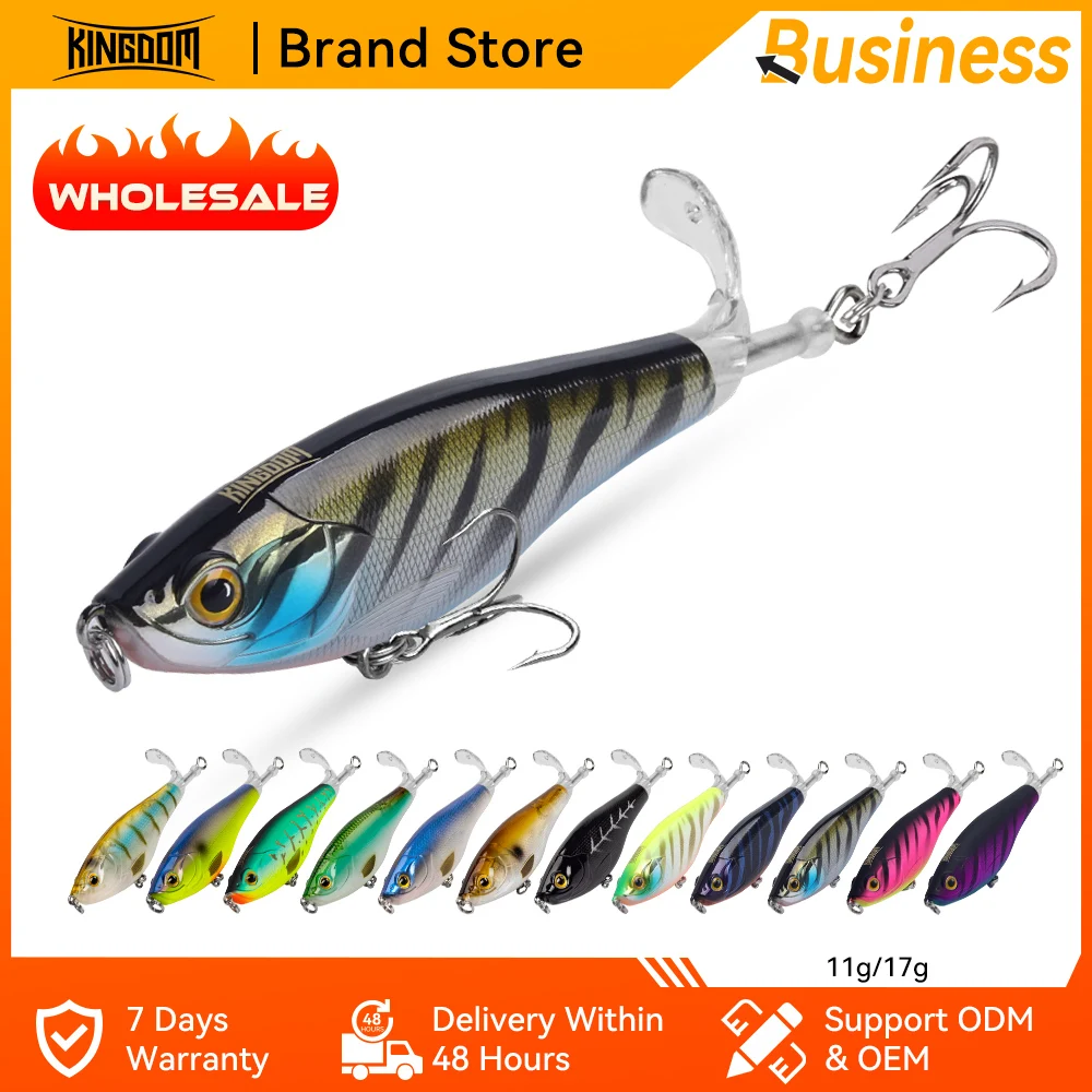 KINGDOM Propeller Topwater Fishing Lures 9cm 11cm Floating Artificial Baits Hard Plopper Soft Rotating Tail Fishing Tackle