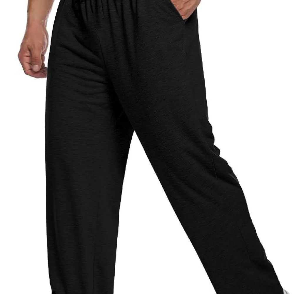 Mens Jogger Pants Sporty Sweatpants Adjustable Drawstring Casual Trousers Loose Straight Leg Athletic Bottoms For KOBPT