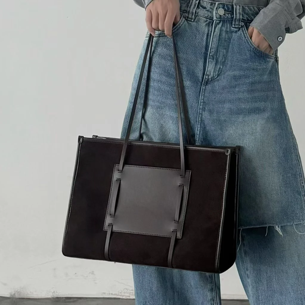 

Suede 36cm oversized tote bag autumn winter new in large capacity cow leather briefcase fashion handheld shoulder women‘s bag