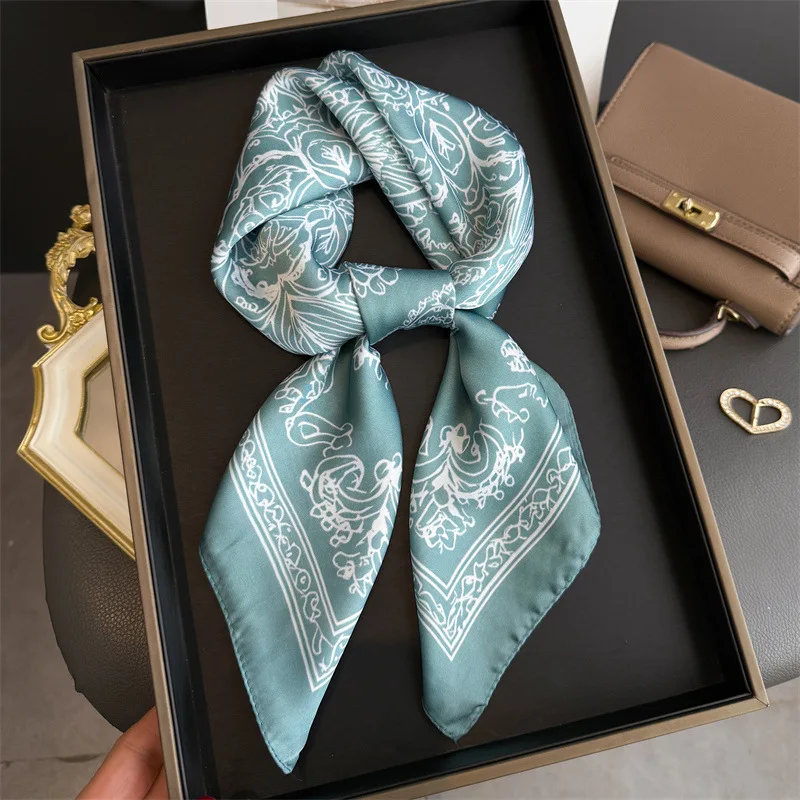 2026 New Luxury Print Silk Square Scarfs for Women Neck Ties Kerchief Lady All Seasons Decoration Hijab Female Neckerchief Wraps image 3