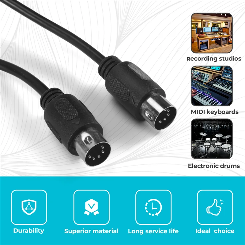 New--2-Pack 5-Pin DIN MIDI Cable, 3-Feet Male To Male 5-Pin MIDI Cable For MIDI Keyboard,Keyboard Synth,Rack Synth,Rack Synth