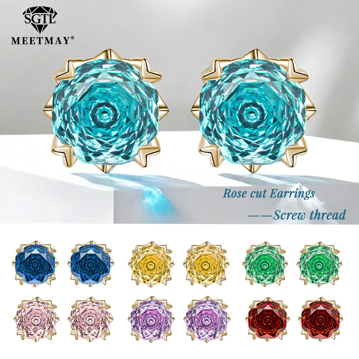 

S925 silver plated platinum and golden cubic zirconia Classic rose cut earrings fine women's jewelry rose shape screw thread