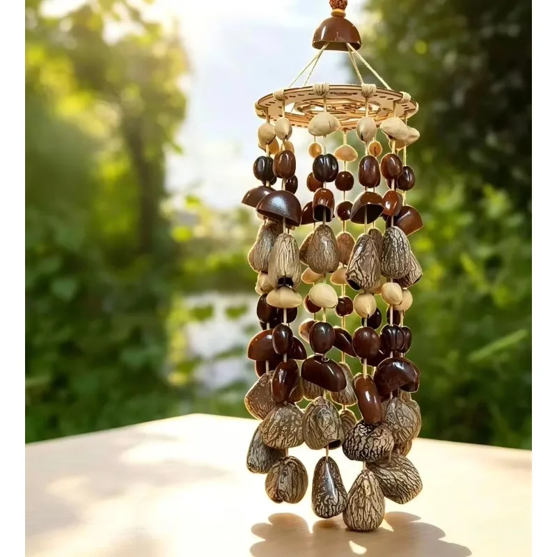 Handmade Natural Nut Shell Wind Chime, Eco-Friendly Seed Pod Sound Therapy Hanging Bell for Bag Car Pendant Decor