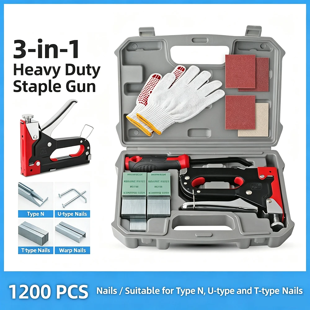 Manual Staple Gun with Staple Remover Set Heavy Duty Hand Nail Gun Nail Puller Kit Woodworking Tacker Home DIY Furniture Tool