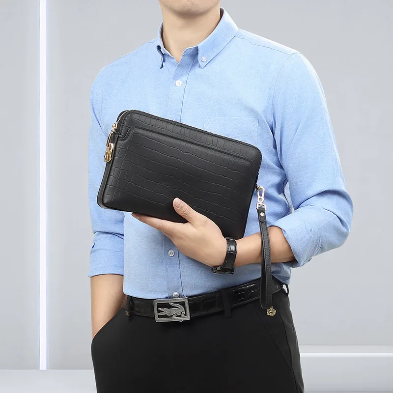 New high-end genuine leather men's bag business anti-theft password lock men's wallet crocodile pattern cowhide men's handbag. - view 3