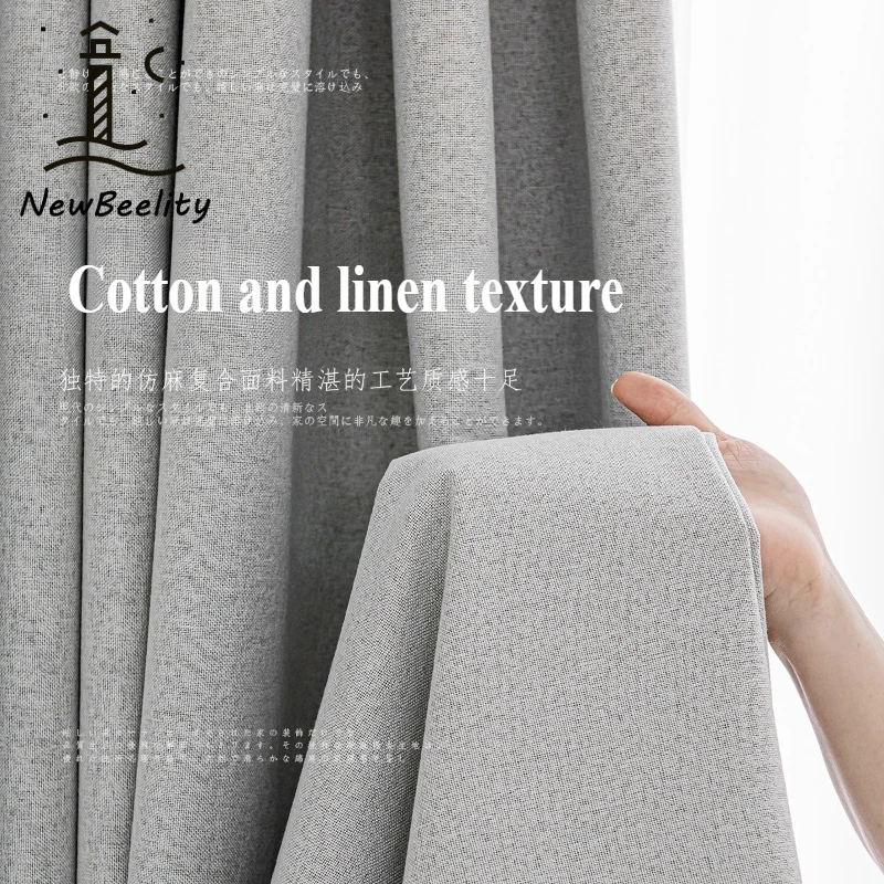 

Modern Double-sided Imitation Cotton Linen 100% Blackout Curtains for Living Room Bedroom Dining Simple White Tulle Decor
