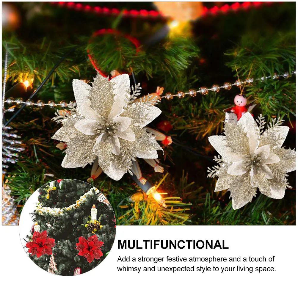 

15Pcs Christmas Simulation Flower Decor Bright Artificial Flower Ornaments for Tree Garland Home DIY Party Decoration