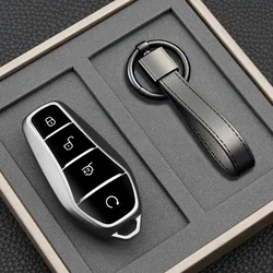 Key Case Cover for BYD Song Plus Atto 3 Han EV Tang DM Qin Seal Dolphin Leather Metal Remote Fob Holder Keychain Car Accessories