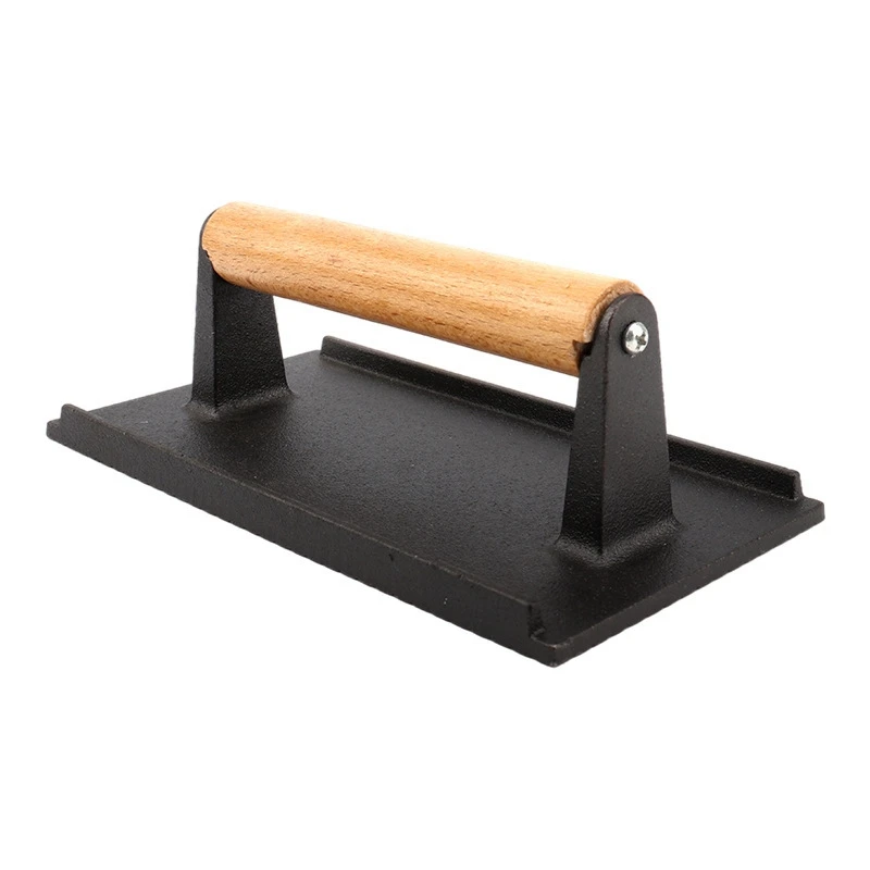 

Bacon Press Grill Press Meat Press Kitchen Heavy Cast Flat Iron Steak Weight With Wooden Handle