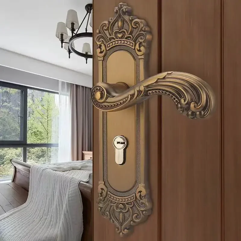 

European Bedroom Ivory White with Key Black Gold Entrance Anti-theft Silent Door Lock Hardware