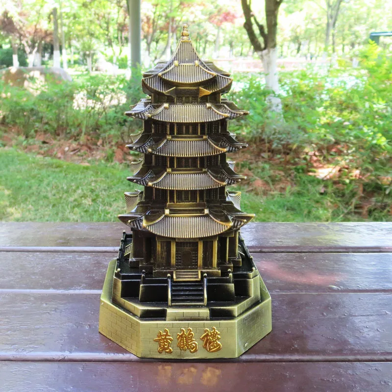 Metal Huanghe Tower CHINA Ancient Building Retro Yellow Crane Tower Model Tourist Souvenir Home Room Desk Decor Accessories Gift