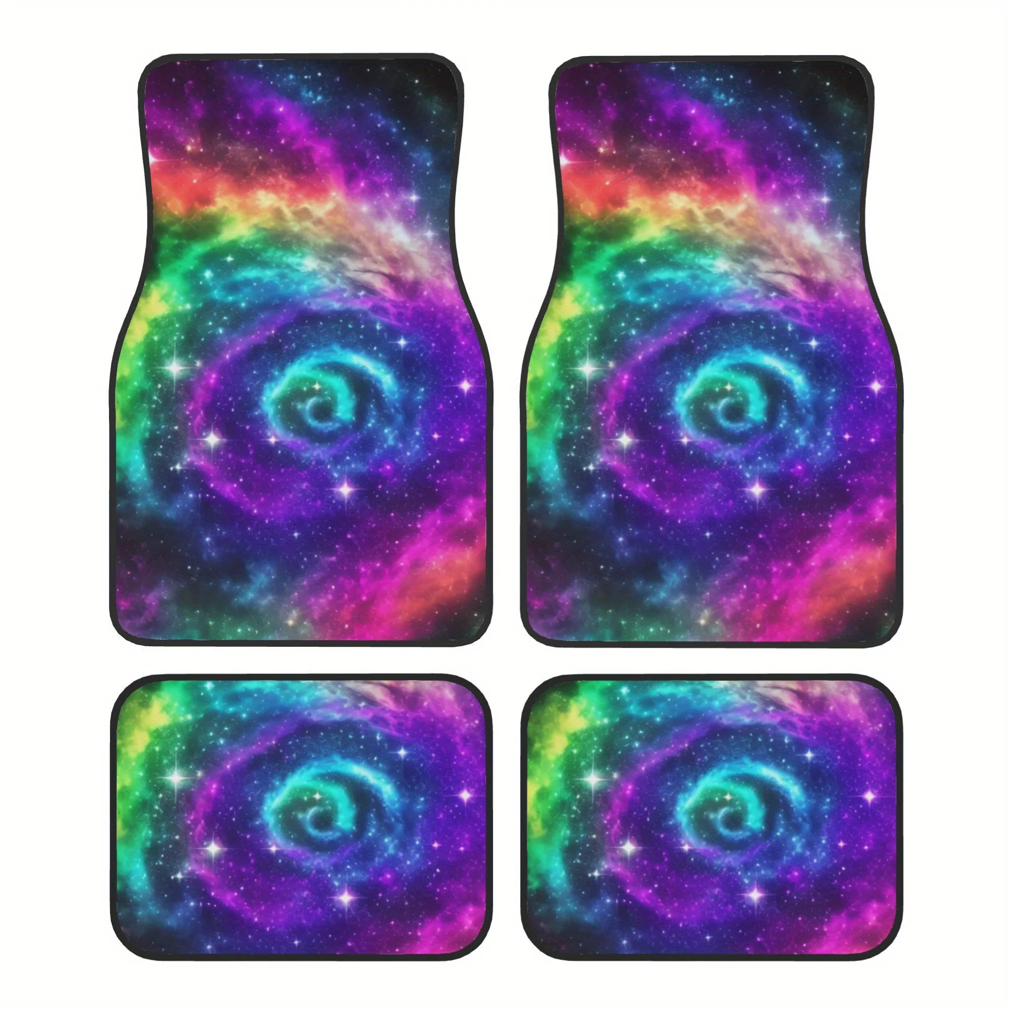 

4 шт. разноцветных автомобильных ковриков с узором «Галактический вихрь» | Подходит для универсальных моделей (для Jeep/Cybertruck/BMW/Tesla), унисекс, полиэстер.