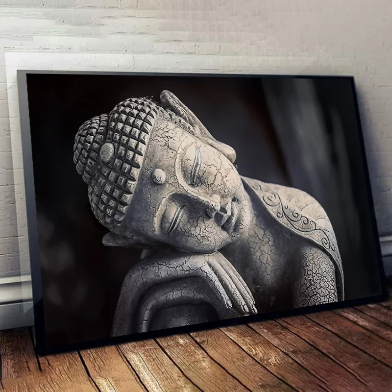 Black And White Meditating Buddha Statue Canvas Painting Buddhism Posters Prints Wall Art Pictures for Living Room Home Decor