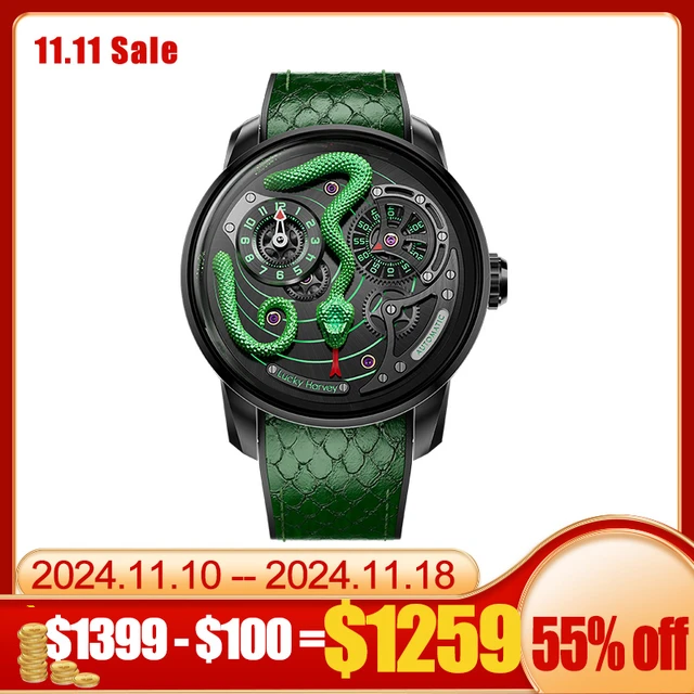 Lucky Harvey Funny Mechanical Watch Automatic Movement Watches for Men Snake Dial Synthetic Sapphire Waterproof 2024 New Model AliExpress