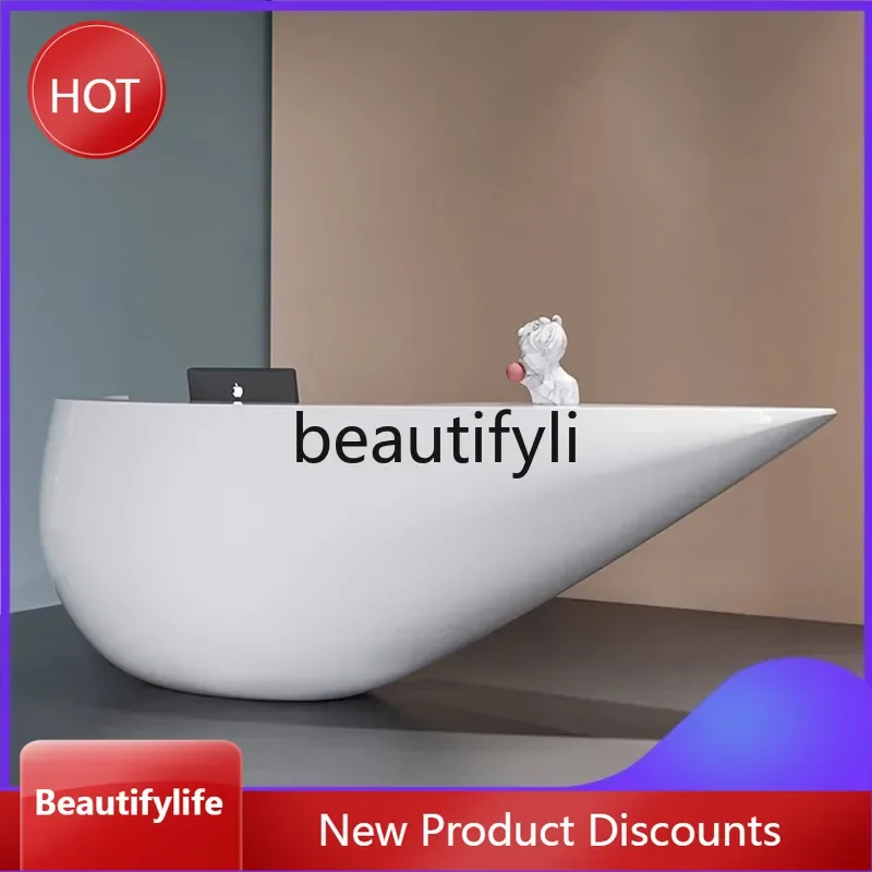

Asmt14 ss Fiberglass Painted Front Desk Reception Company Simple Modern Office Irregular Creative Fashion Custom Medical Beauty