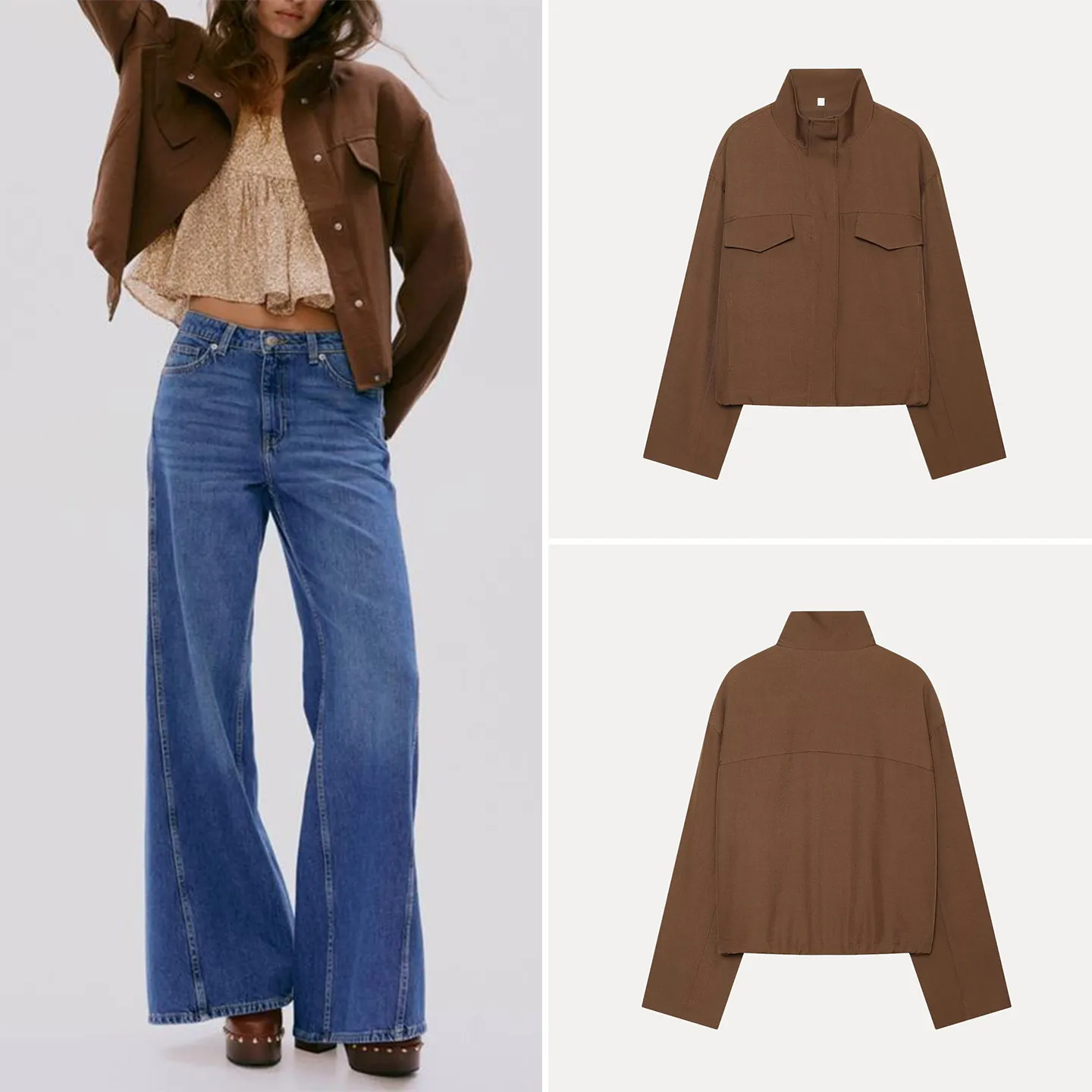 Fashionable Long Sleeve Button up Chimney Collar Pocket Decorated Outerwear Women's Casual Loose Fit Style Autumn New Arrival