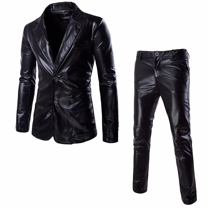 Mens Shiny Gold Coated Metallic Suits Blazer with Pants Slim Fit Night Club 2 Piece Suit ( Jacket+Pants) Perform Stage Costumes