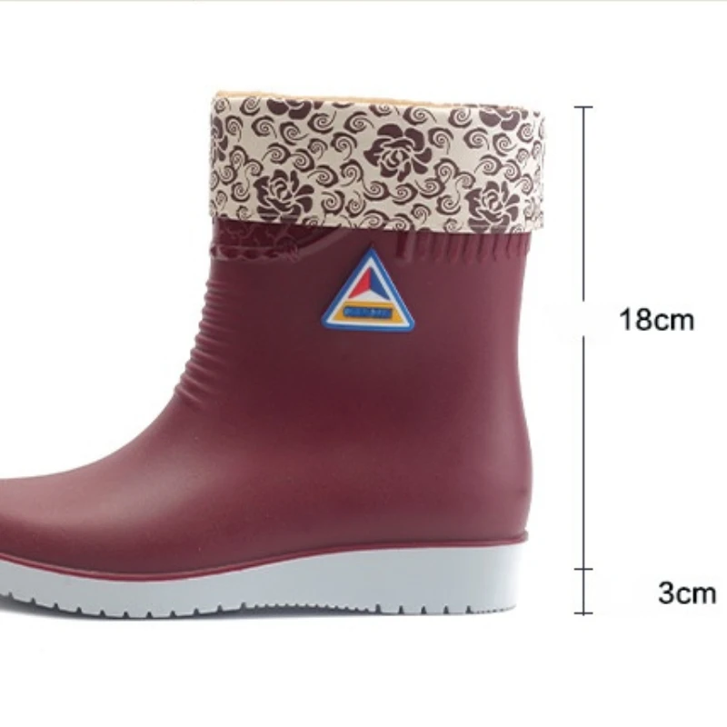 Winter Rubber Boots Women Fashion Rain Boots Waterproof Work Warm Cotton Short Botas Woman Outdoor Garden Non-slip Water Shoes