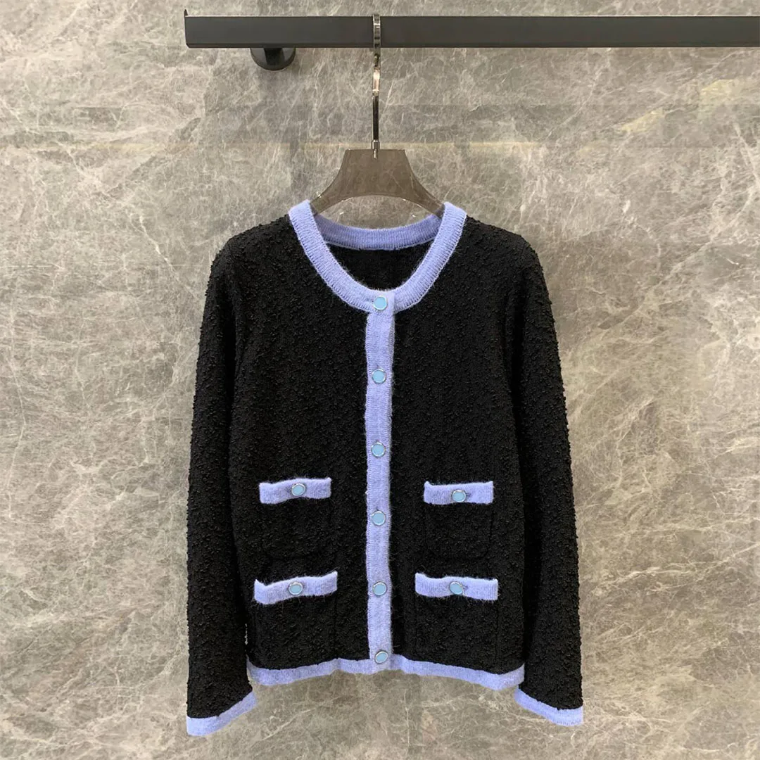 

2024 New Autumn Fashion Contrast Patchwork Stripes Knitted Cardigans Women O-neck Long Sleeve Buttons Sweet Mohair Sweater