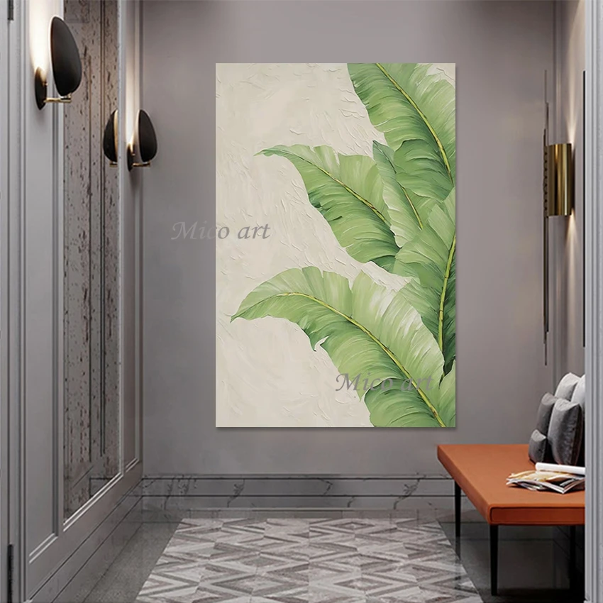 Green Leaf Plant Natural Landscape Paintings Wall Poster Abstract Hand Painted Acrylic Artwork Frameless Art Canvas Roll Picture