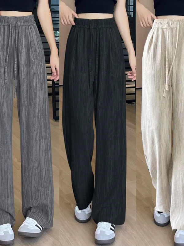Faionable Women's Summer Thin Casual Drapey Loose Texture Pants Wide Leg Pants High Waist Korean Sle Commute Sle Polyes...