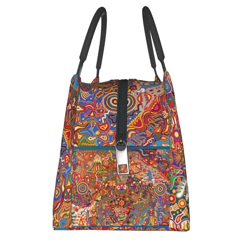 Borsa per il pranzo isolata Mexico Art Huichol per borsa da pranzo da donna Bento Box termica impermeabile da viaggio in campeggio