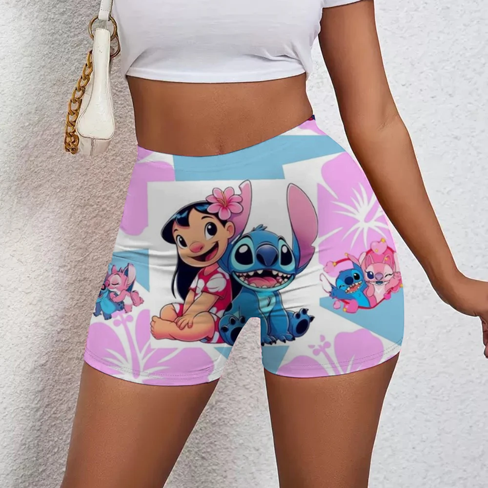 여성 운동 요가 꽉 반바지 귀여운 스티치 & 엔젤 하이 웨이스트 반바지 만화 피트니스 착용
