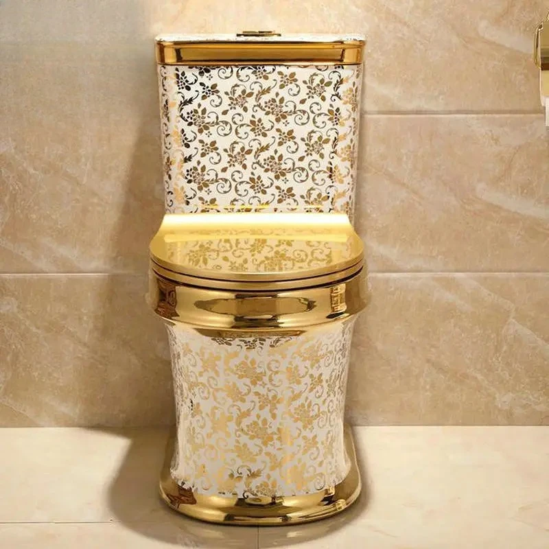 

Artistic Golden One Piece Closestool Cyclone Fluishing S-Trap Floor Mounted Luxious Villa Bathroom Seat Toilet