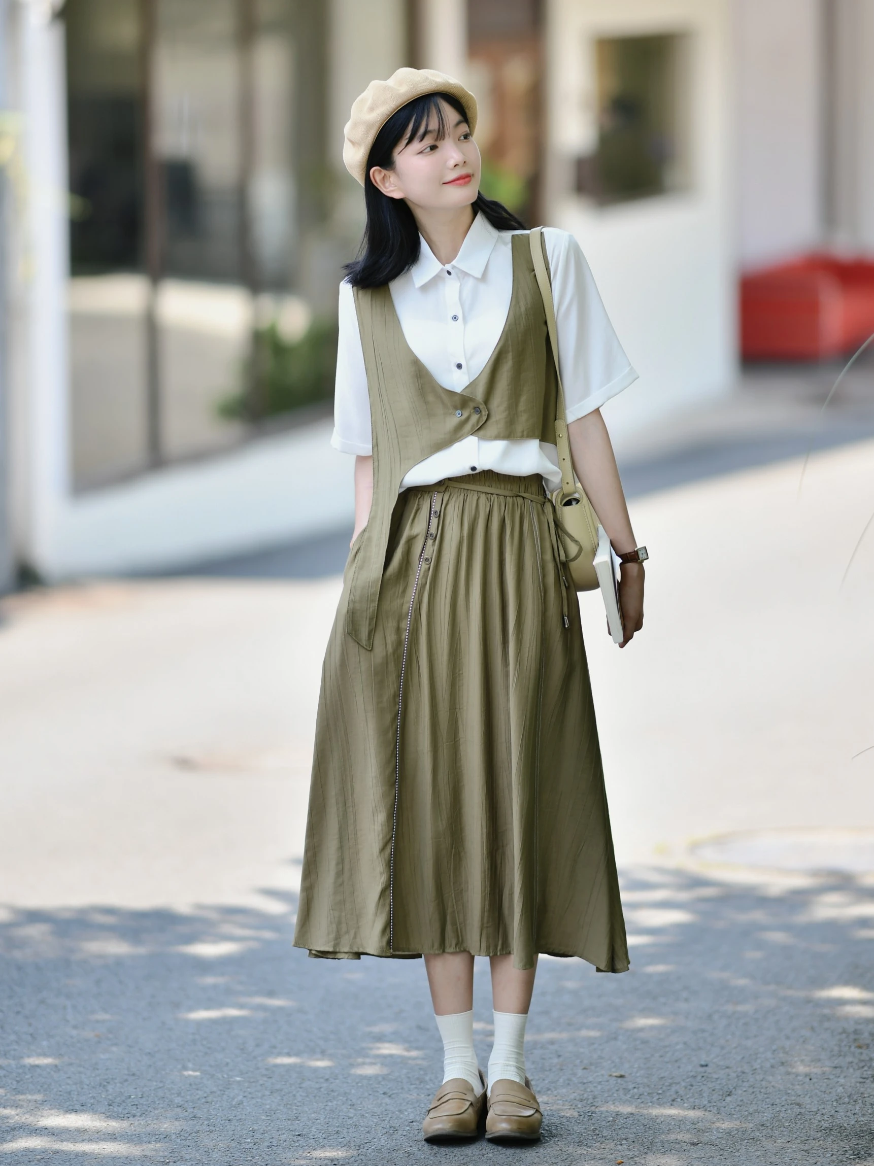

Retro Design Button Detail Thin Fabric Midi Skirt Women's A-Line Skirt Commute Sle Polyester Triacetate Fiber Long Skirt