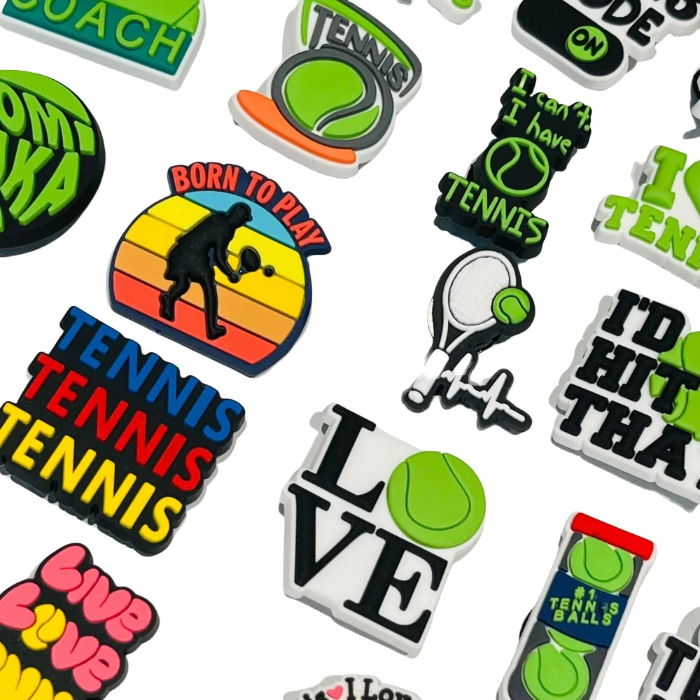 

1-24PCS Sports Tennis Lover PVC Shoe Charms For Clogs Pins Hole Slipper Decoration Garden Sandals Shoes Accessories Holiday Gift