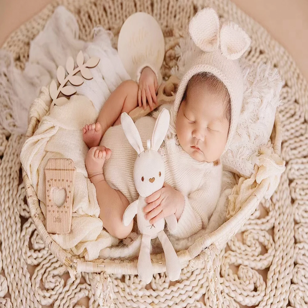 Round Straw Rug Newborn Photography Props Boho Newborn Photo Carpet Hand Braided Natural Baby Blanket Photography Accessories