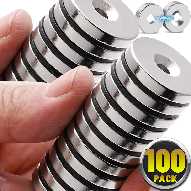 10/100PCS Strong Neodymium Magnetic with Hole Mini Round Magnet for Fridge Whiteboard Photo Fixed DIY Home Office Storage Supply