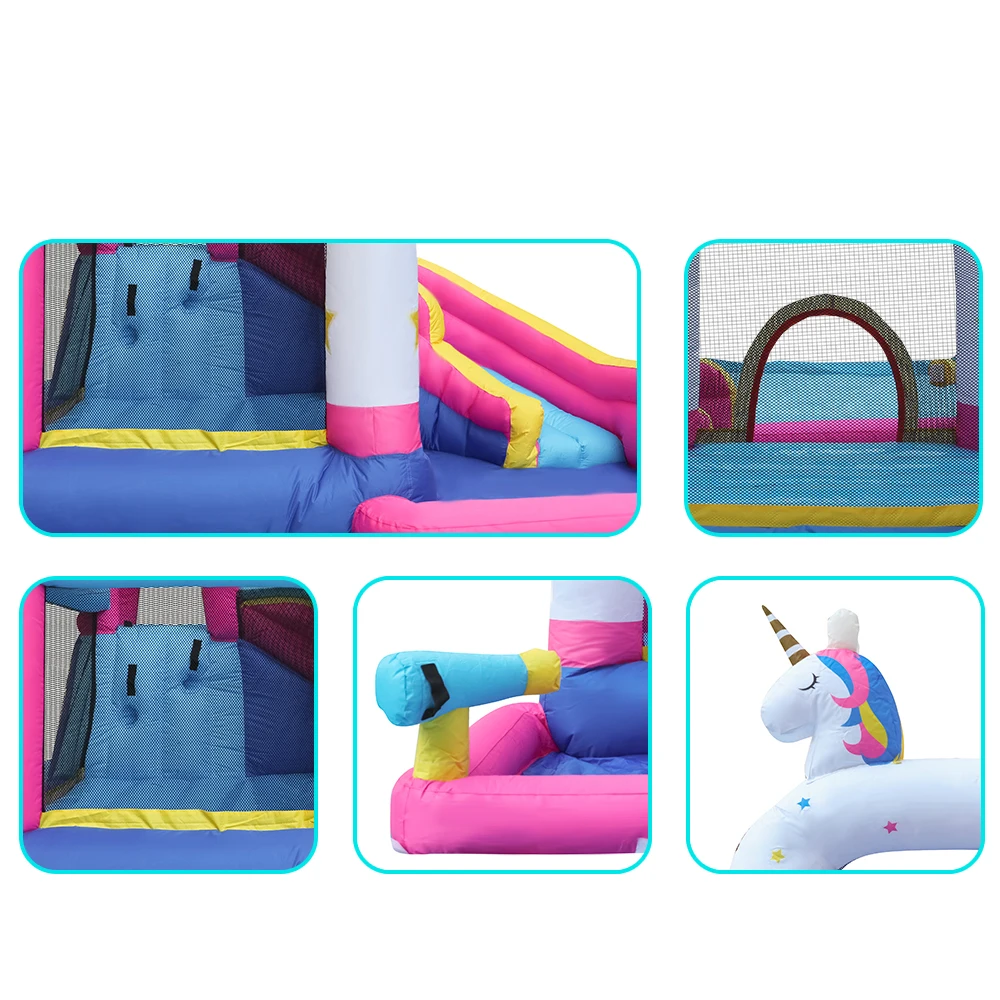 Eenhoorn springkasteel droog waterglijbaan combo opblaasbare trampoline grappig springkasteel voor kinderen