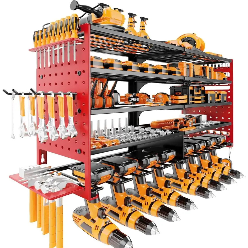 

Настенный органайзер для электроинструментов на 5 уровней, металлическая подставка-держатель для инструментов, сверхпрочная настенная полка для инструментов для гаража, мастерской