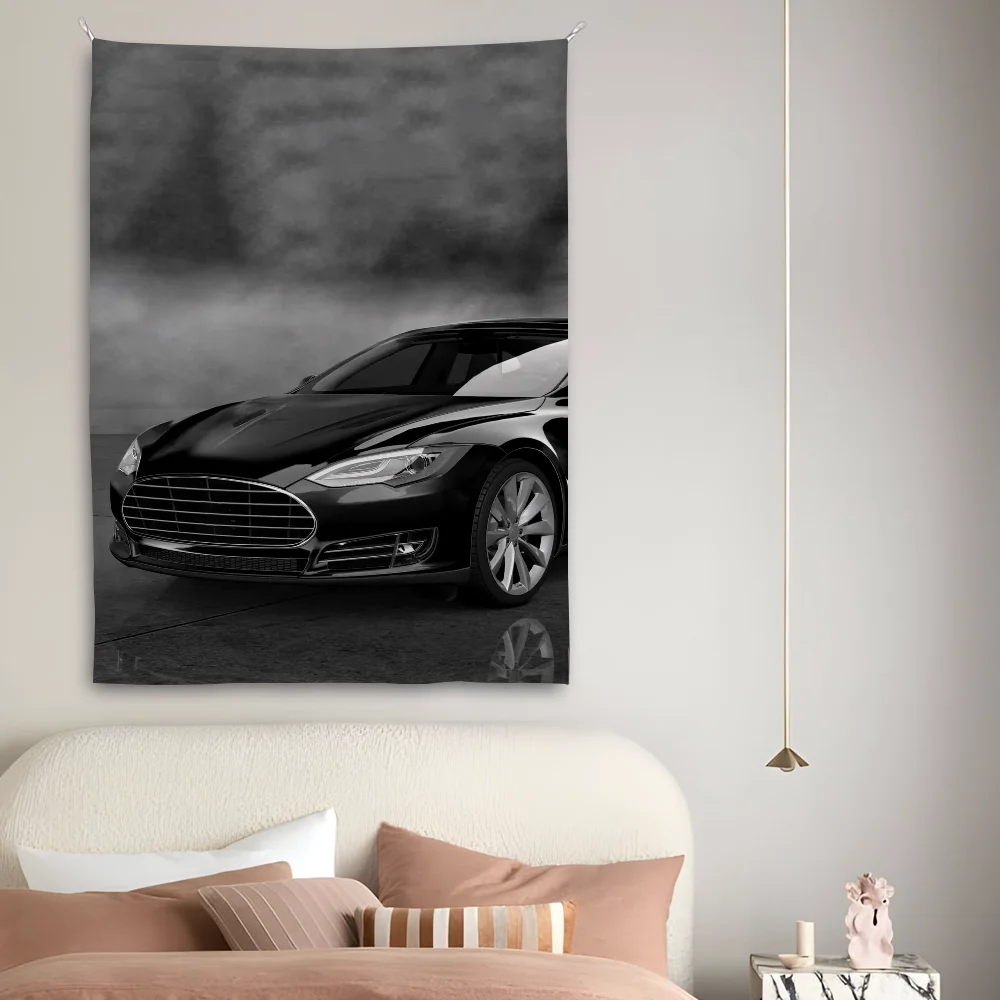 Cool T-TESLAS Car 3 X Tapestry Perfect For Home&Living Bedroom Decor Wall Art Backdrop Banner