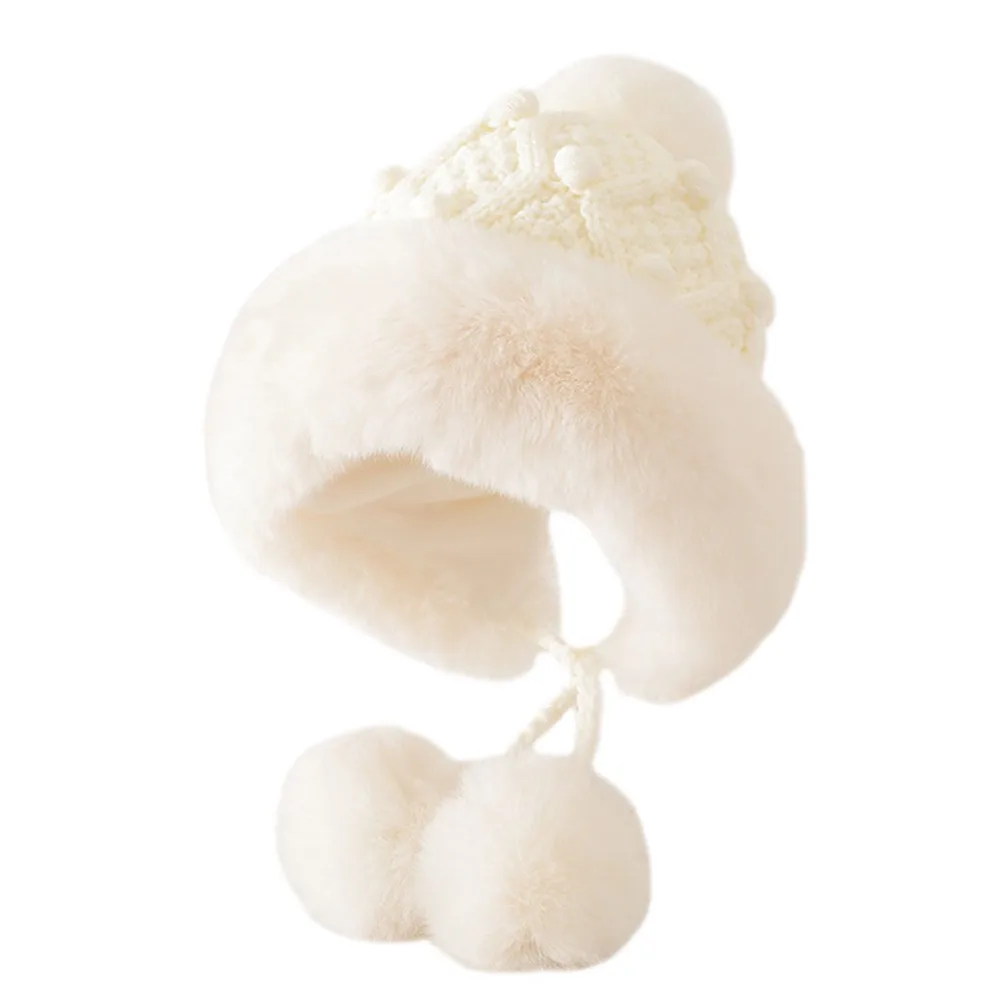 

Cute Knitted Kids Winter Beanie Hat Windproof Cold Proof Ear Protection Hat Adjustable Plush Ball Children Warm Cap Outdoors