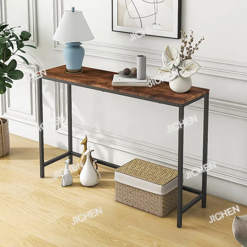 

JC скандинавский консольный столик из цельного дерева, тонкий стол для прихожей, железный акцент, диван-стол для небольшого пространства, мебель для гостиной