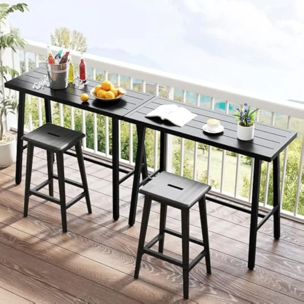 36" Outdoor Bar Table, Rectangular High Pub Table with Adjustable Foot Pads, Patio Counter Height Dining Table for Balcony, Bac