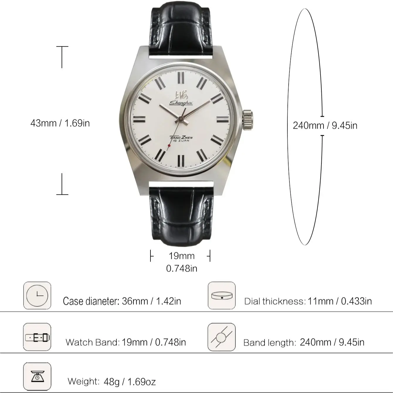 ヴィンテージ上海 7120 メンズ機械式時計 - 手巻き 36mm、レトロなビジネス & カジュアル スタイル