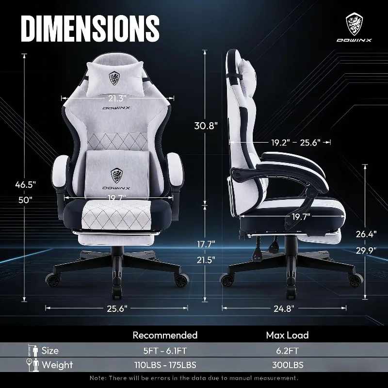 Gaming Chair with Pocket Spring Cushion, Massage Lumbar Pillow & Footrest, Wide Seat with Padded Armrests, Breathable