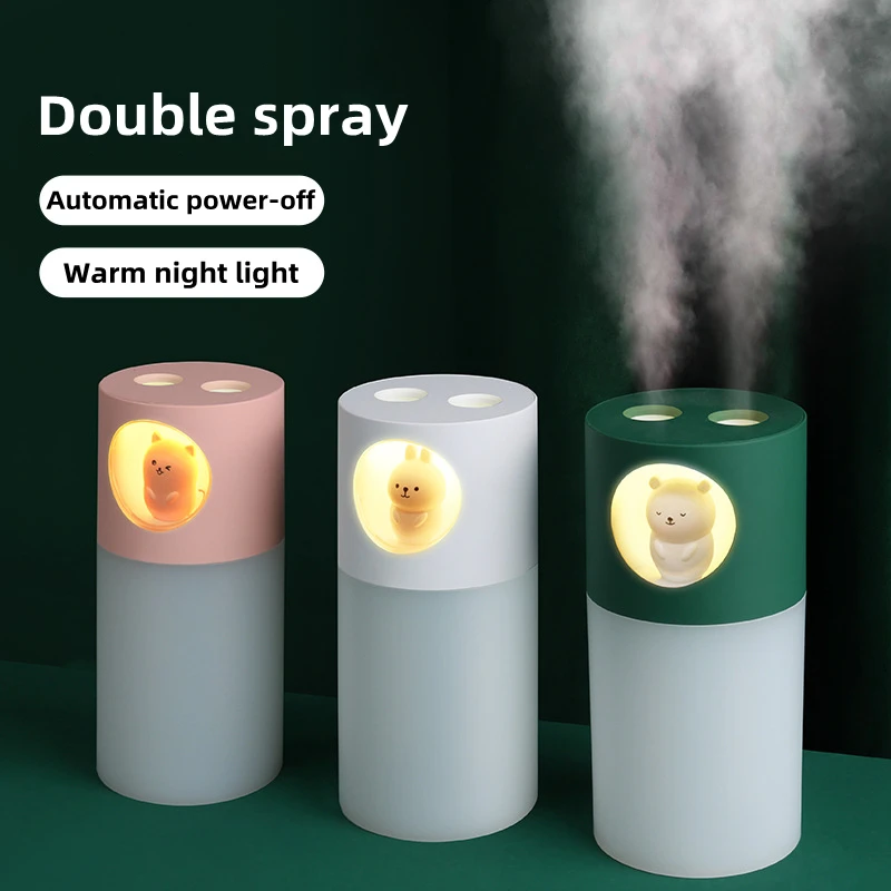 270ml Double Spray Nozzle Humidifier with Warm Night Light for Home Ultrasonic Cool Mist Aroma Water Diffuser USB Humidificador