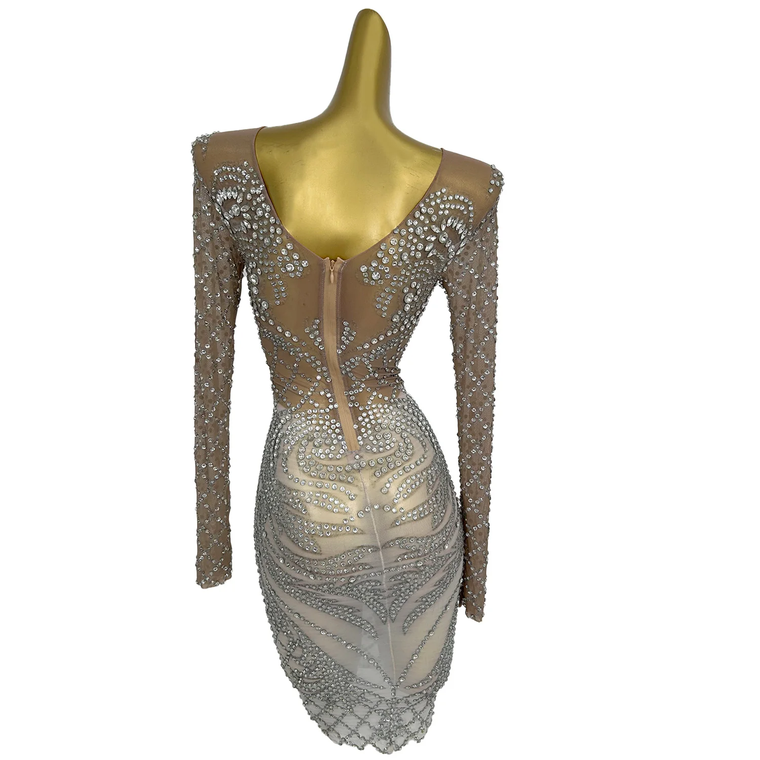 Vestidos Sexy Diamond Night Club Sheath Dress Ladies Evening Gown Drag Show Stage Performance Costume Mini Cocktail Party Dress